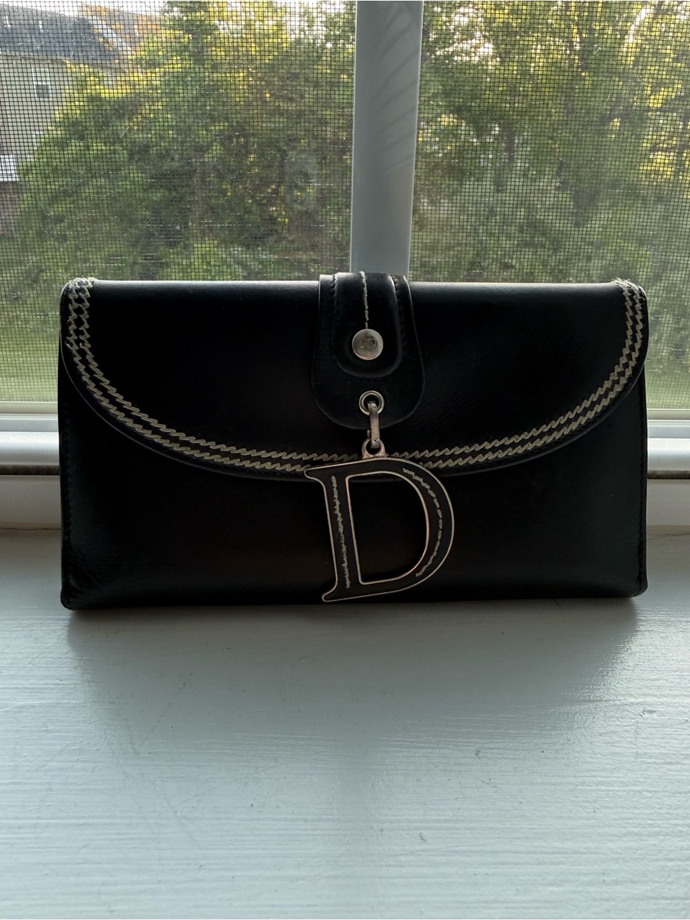 Black Wallet Clutch with Silver 'D' Charm